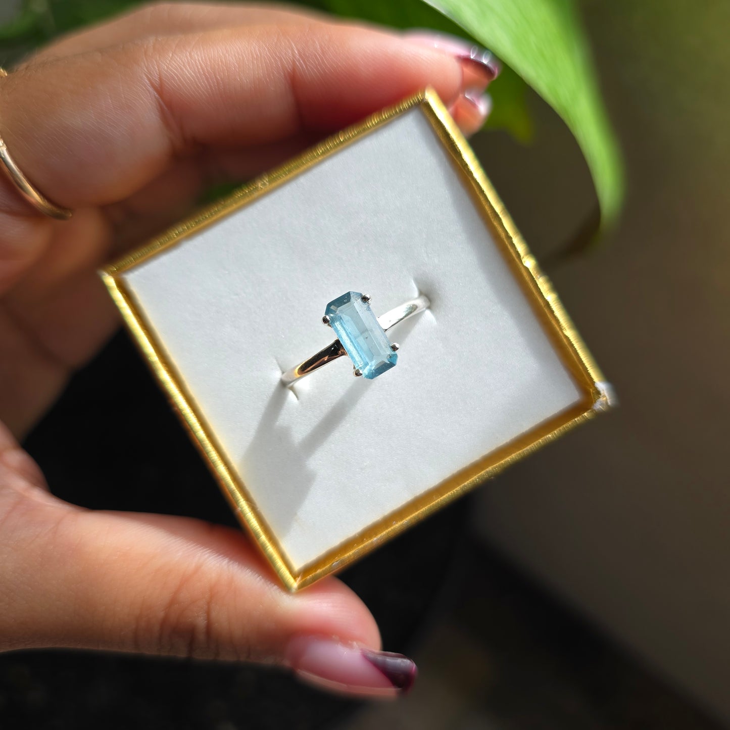 Aqua Kyanite Gemstone Ring - Size 9.5