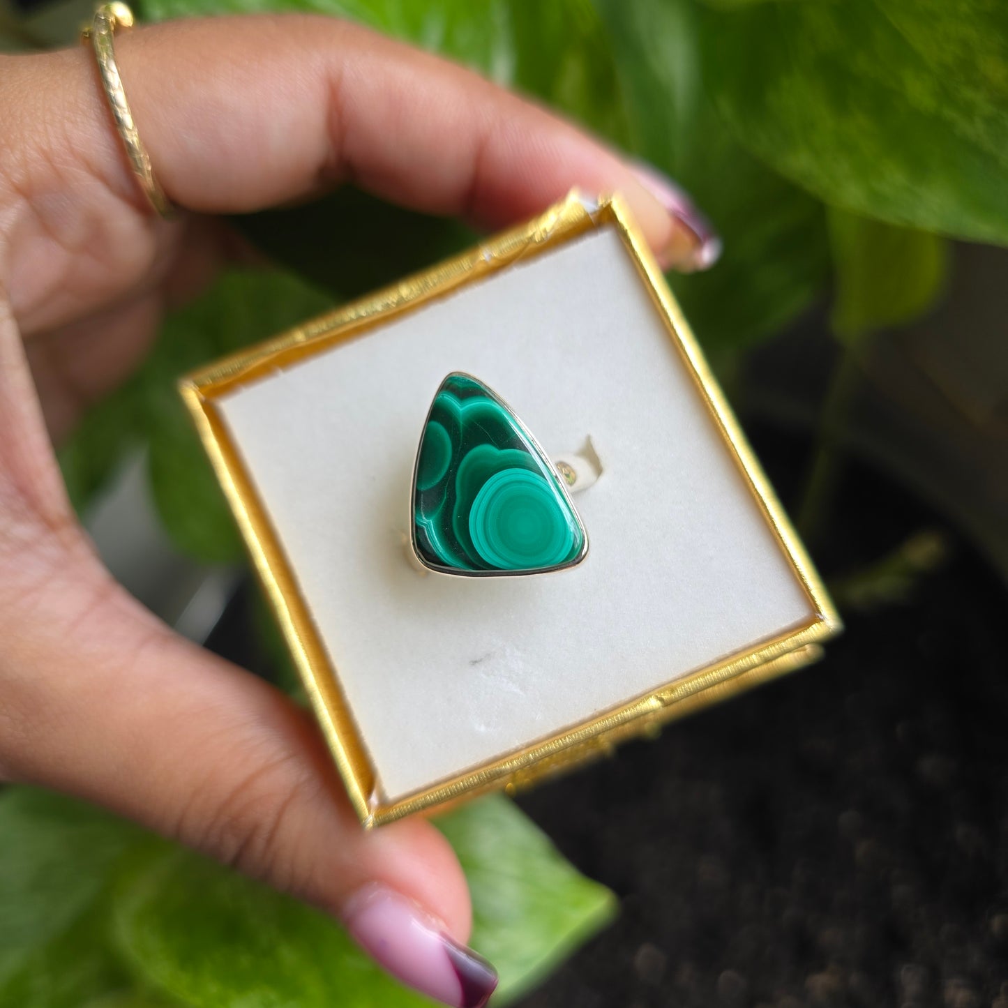 Malachite Gemstone Ring - Size 8