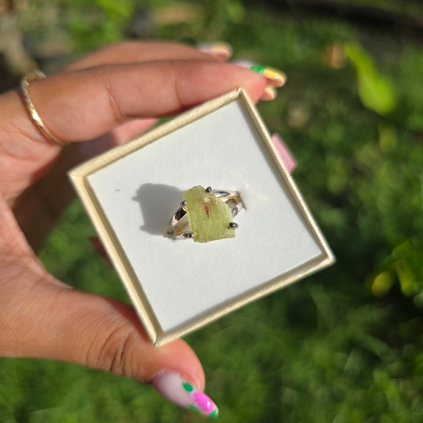 Raw Green Kyanite Ring - Size 6