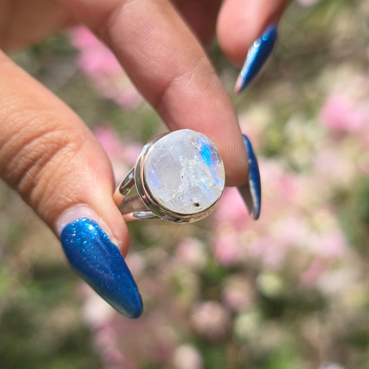 Raw Rainbow Moonstone Ring - Size 10