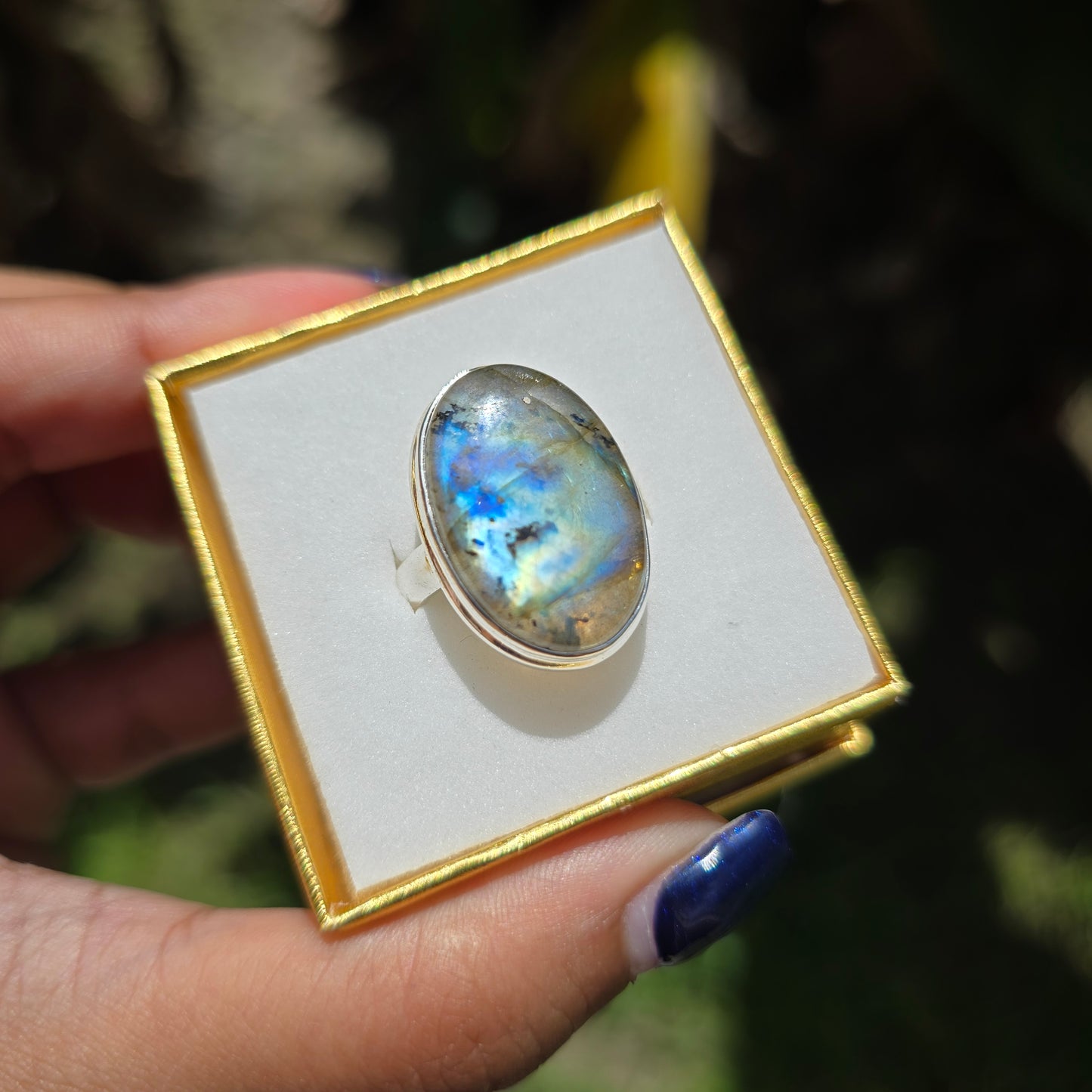 Multi Fire Labradorite Ring - Size 8