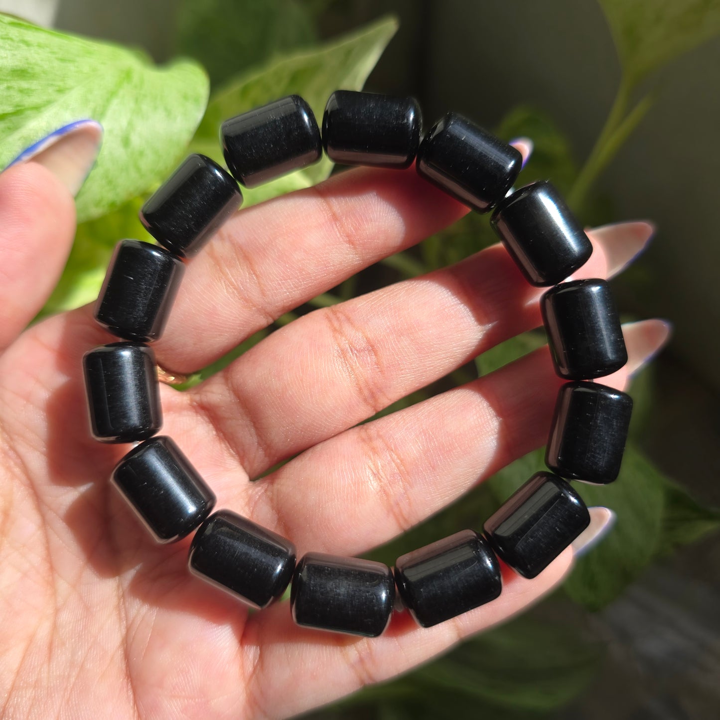 Black Obsidian Barrel Gemstone Bracelet