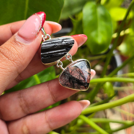 Tourmaline in Quartz and Black Tourmaline Pendant
