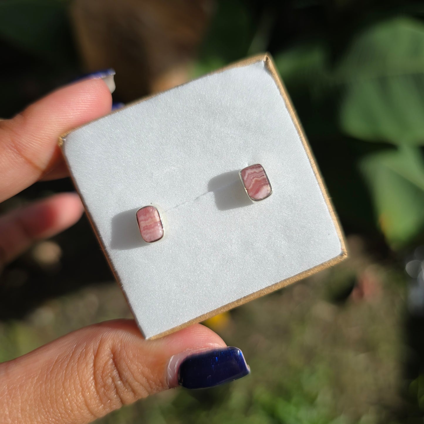 Raw Rhodochrosite Stud Earrings