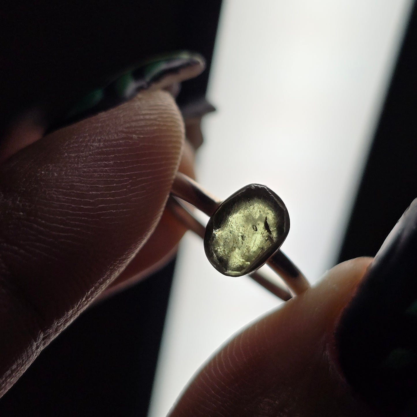 Dainty Raw Moldavite Ring - Size 4