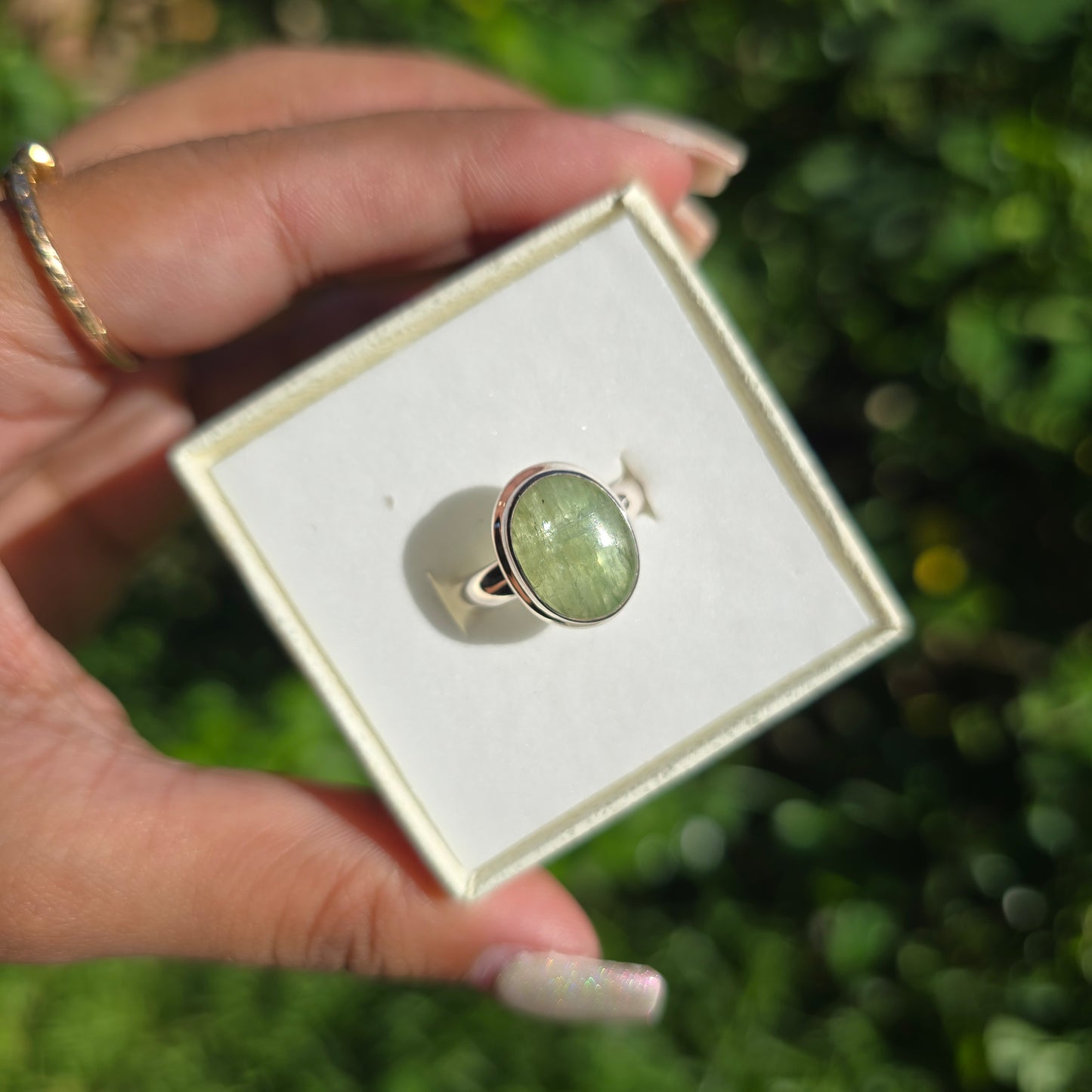Green Kyanite Gemstone Ring - Size 8
