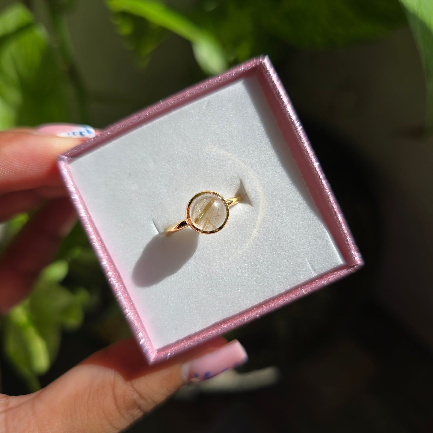 Gold Vermeil Rutile Quartz Ring - Size 4.5