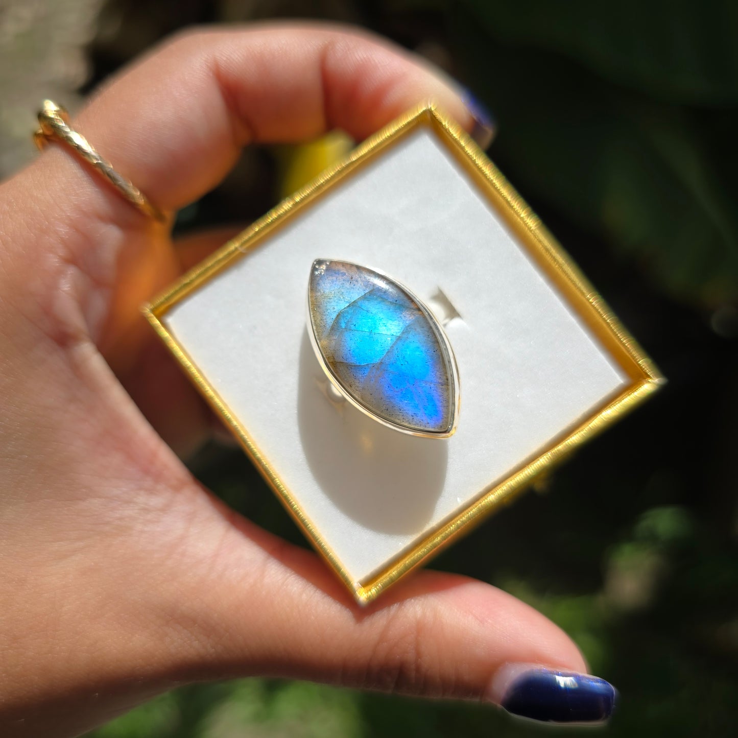Blue Fire Labradorite Ring - Size 7