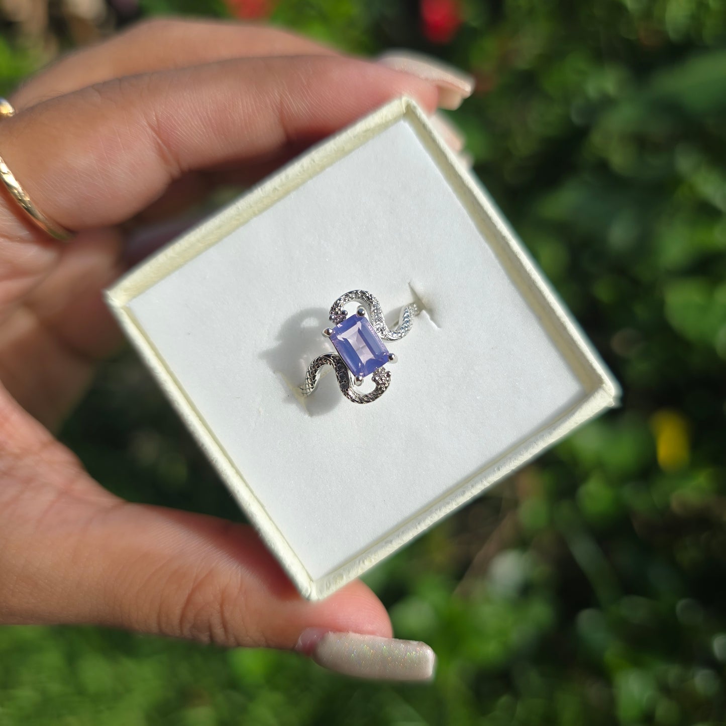 Adjustable Silver Plated Brass Ring - Lavender Quartz