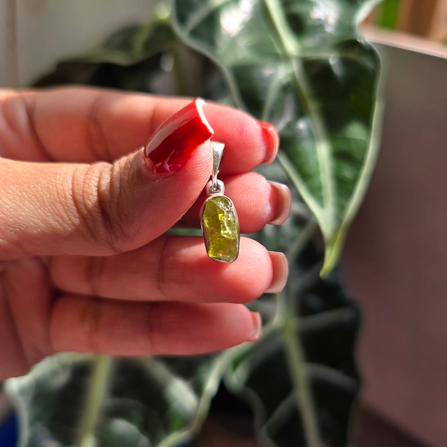 Raw Peridot Pendant