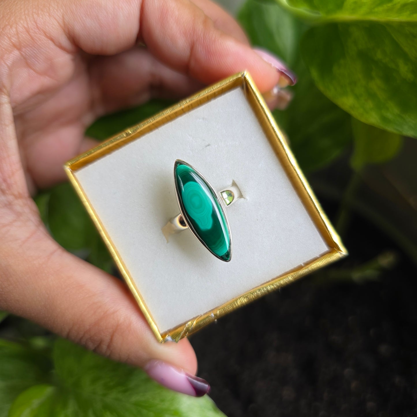 Malachite Gemstone Ring - Size 5.5