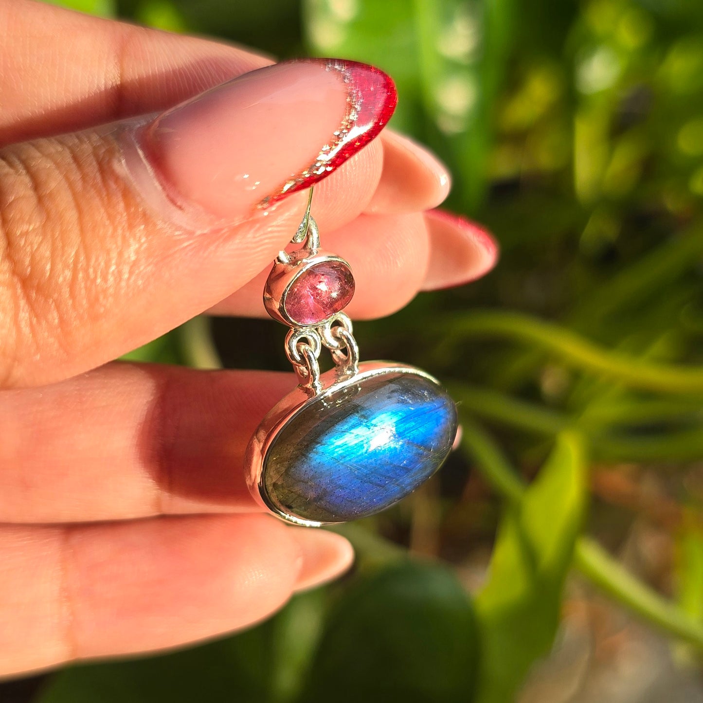 Pink Tourmaline and Labradorite Pendant