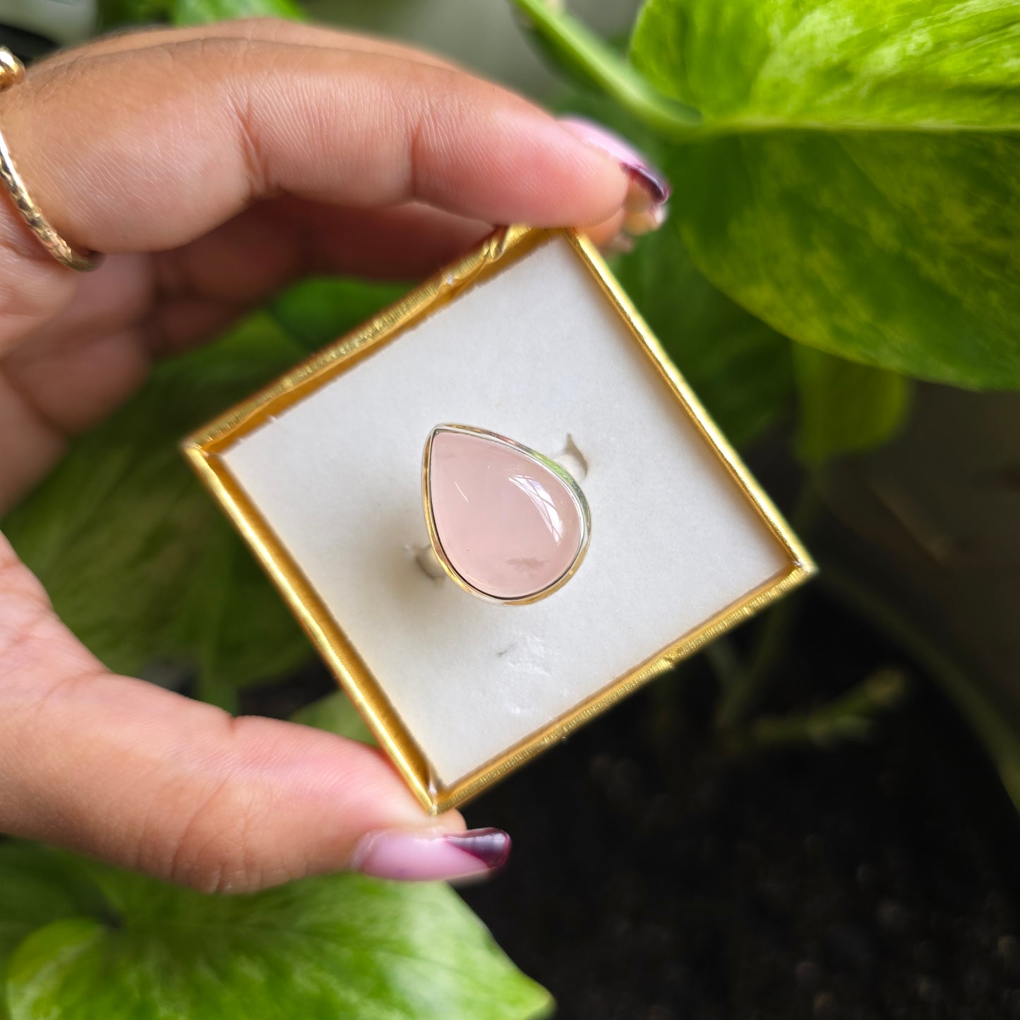 Rose Quartz Gemstone Ring - Size 8