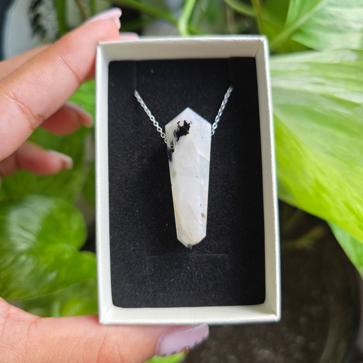 Rainbow Moonstone Point Necklace