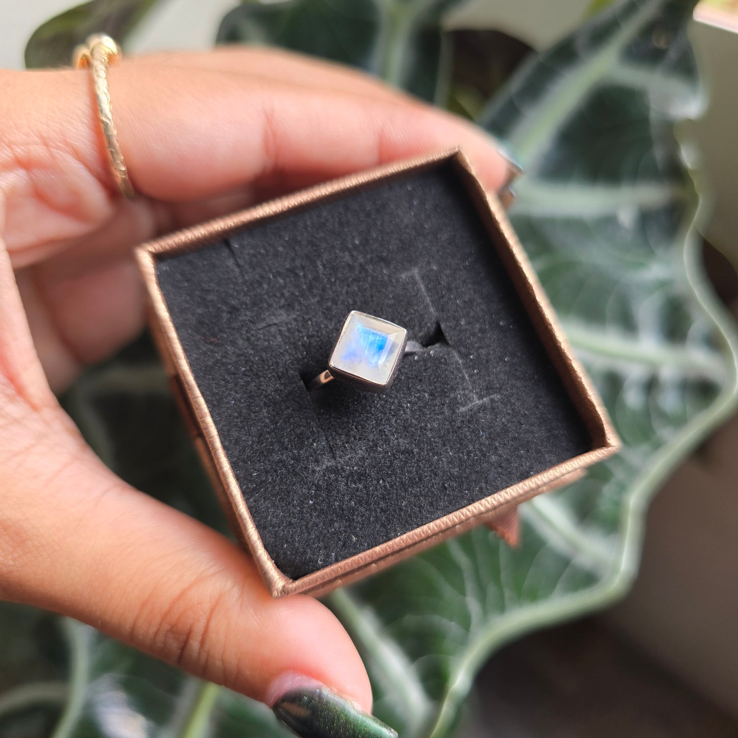 Faceted Rainbow Moonstone Ring - Size 5