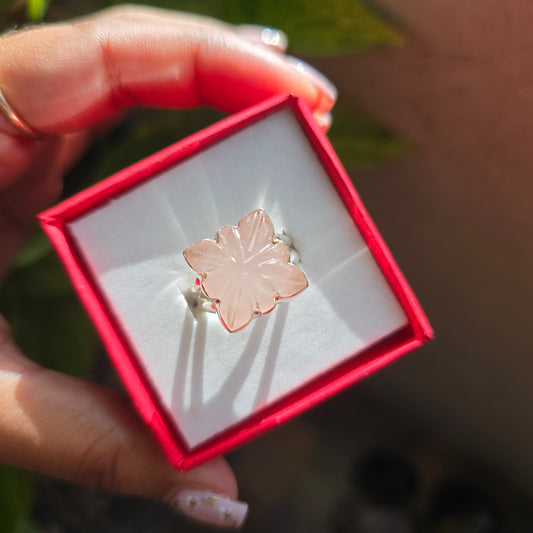 Carved Rose Quartz Gemstone Ring - Size 6.5