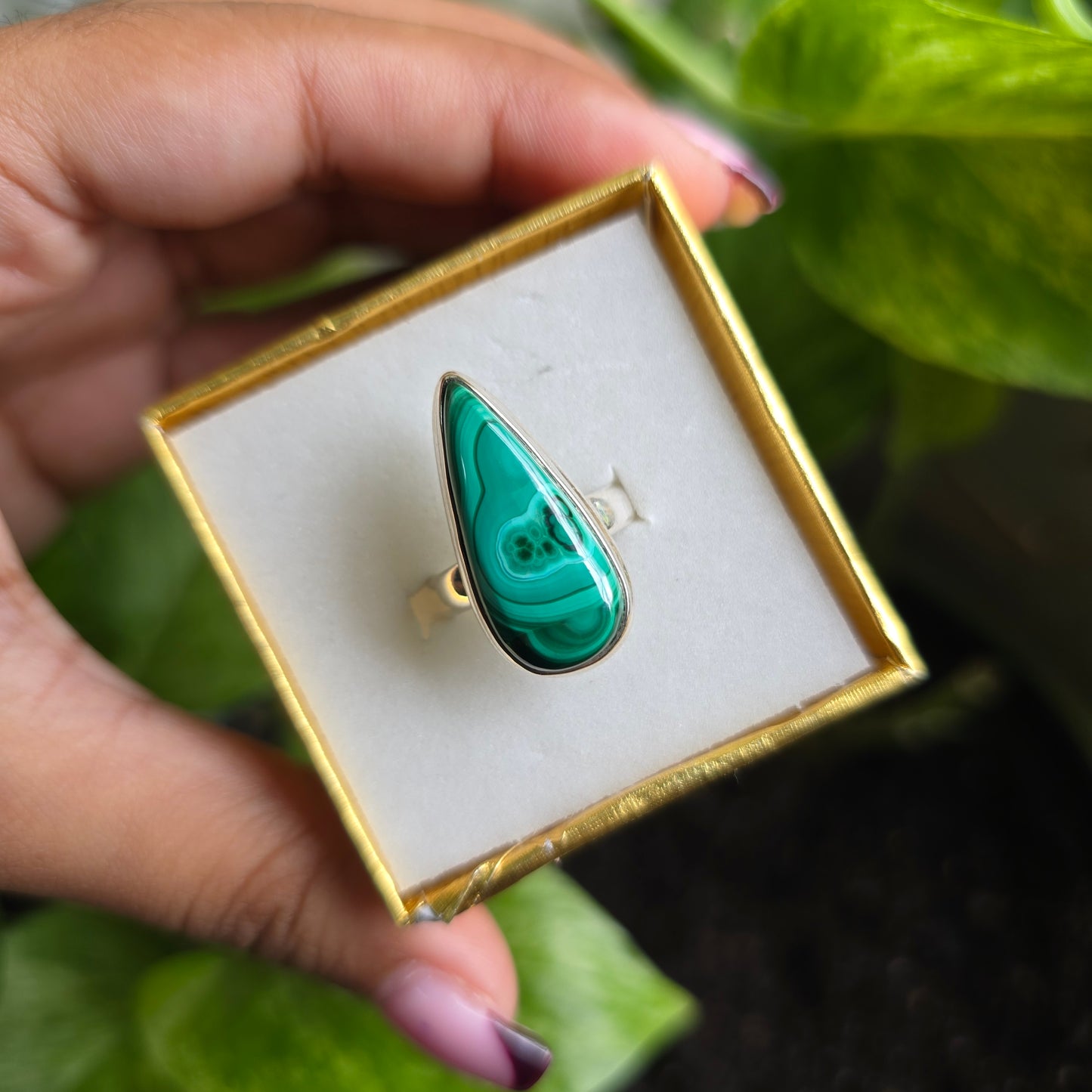 Malachite Gemstone Ring - Size 6
