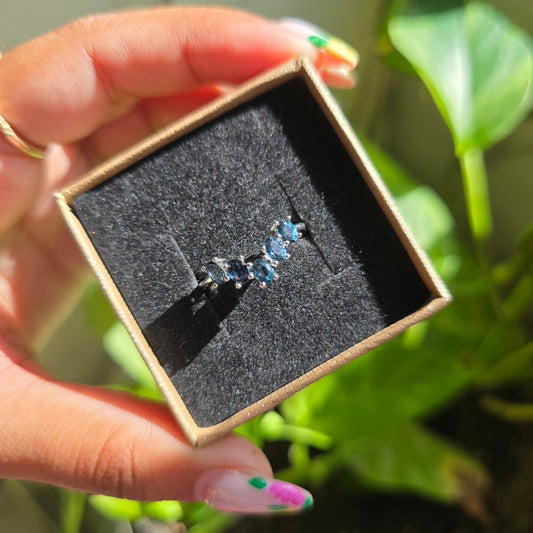 Adjustable Silver Plated Brass Ring - Blue Topaz