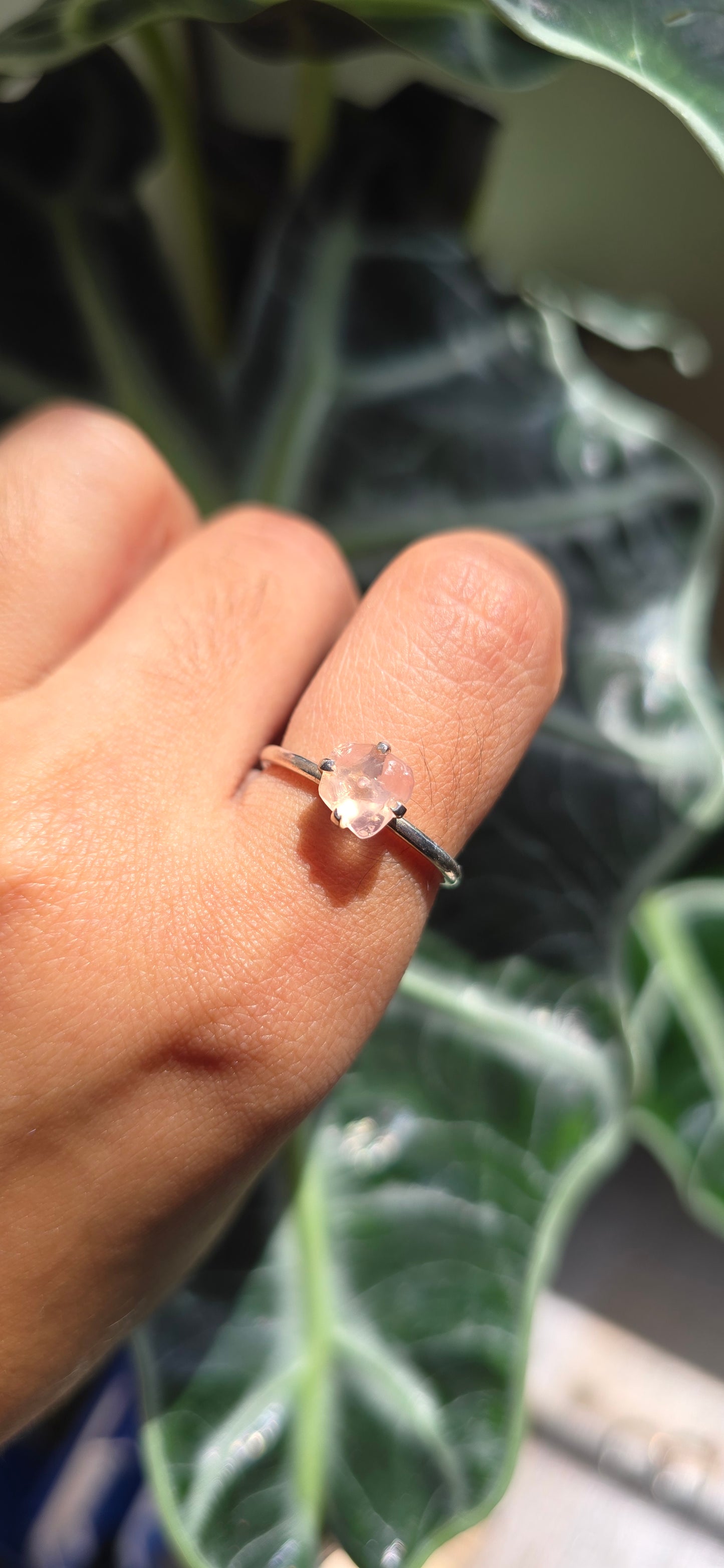 Dainty Raw Rose Quartz Ring