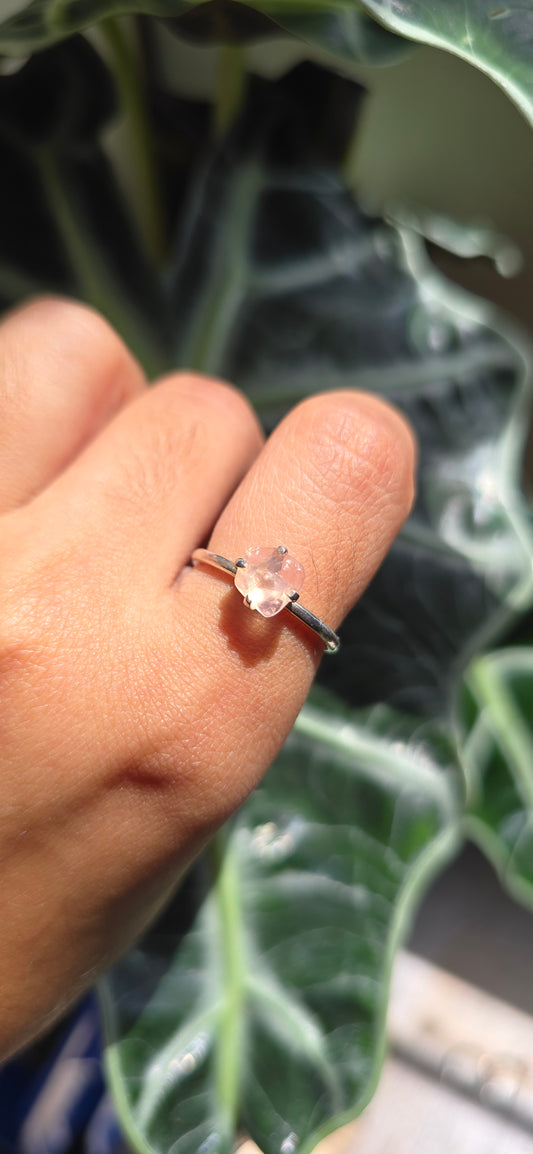 Dainty Raw Rose Quartz Ring