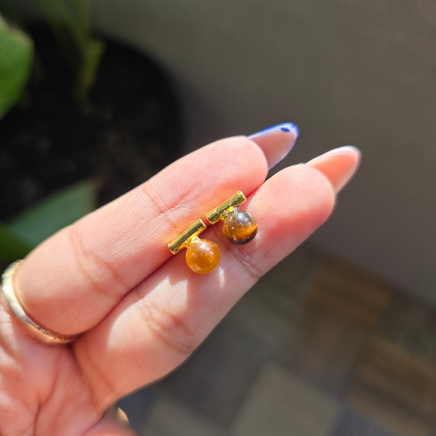 Tiger's Eye Stud - Silver Plated Brass