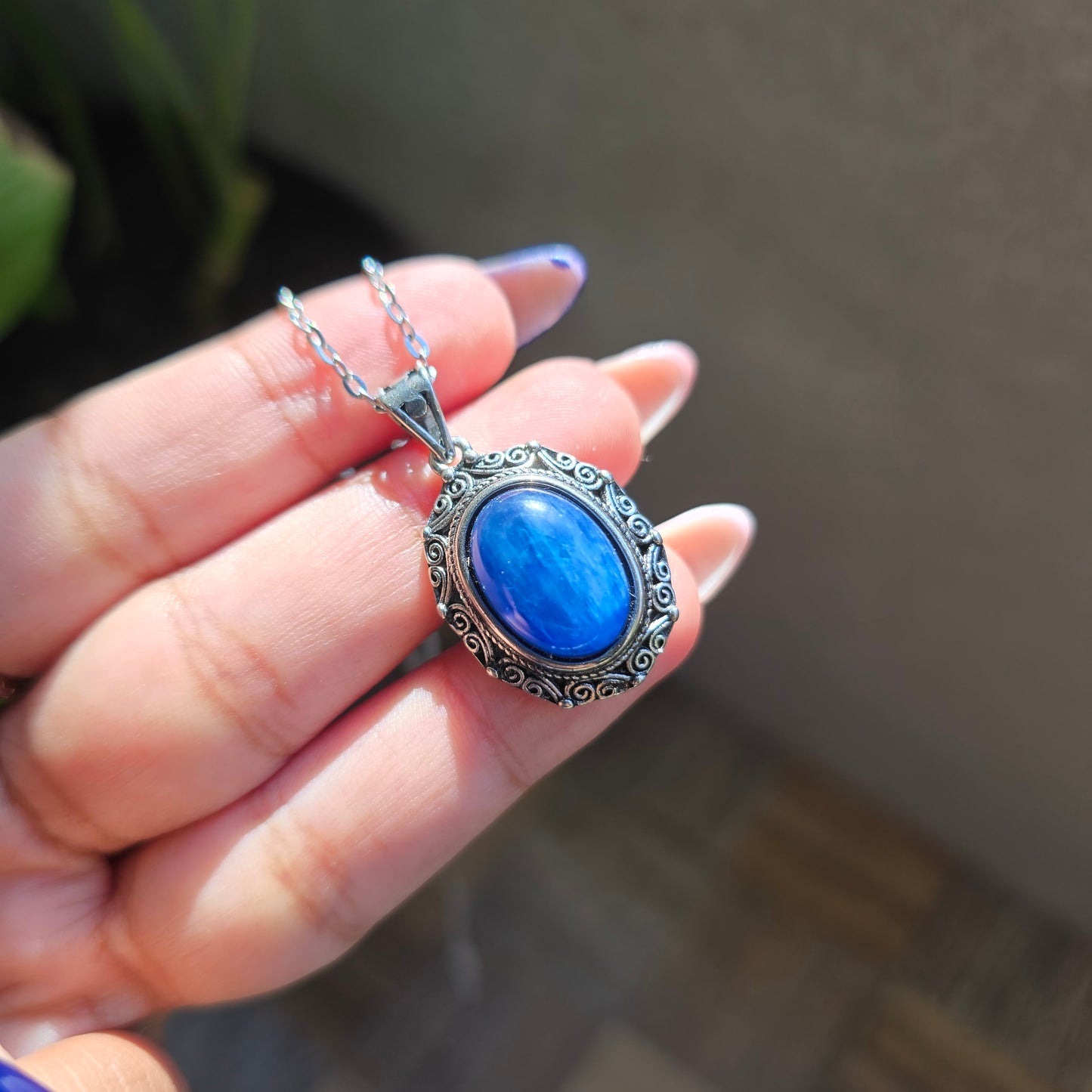 Blue Kyanite Pendant - Silver Plated Brass