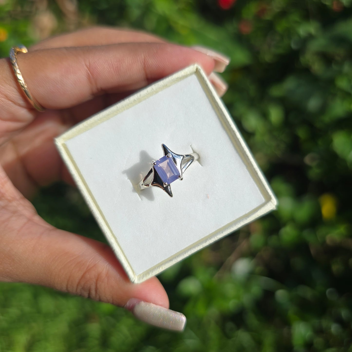 Adjustable Silver Plated Brass Ring - Lavender Quartz