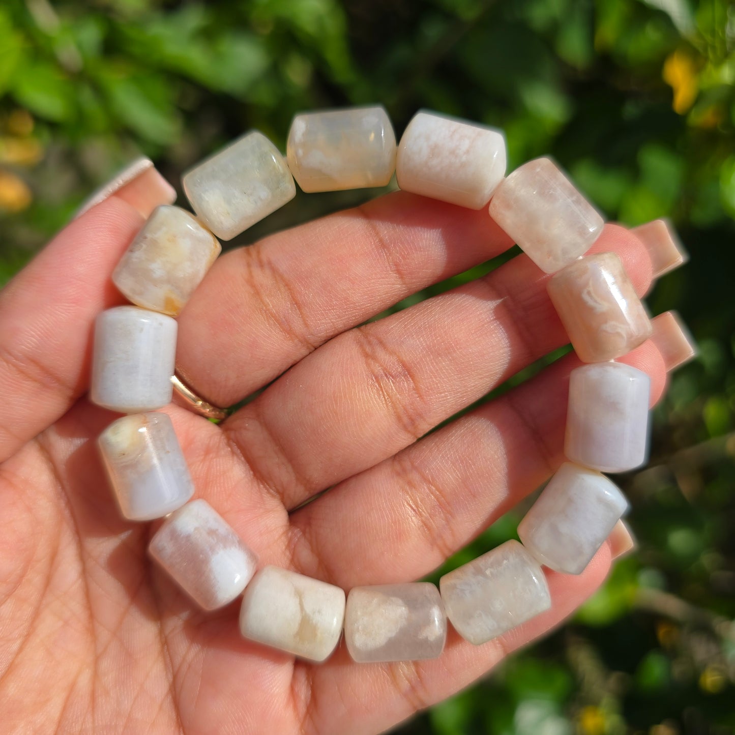 Flower Agate Barrel Gemstone Bracelet