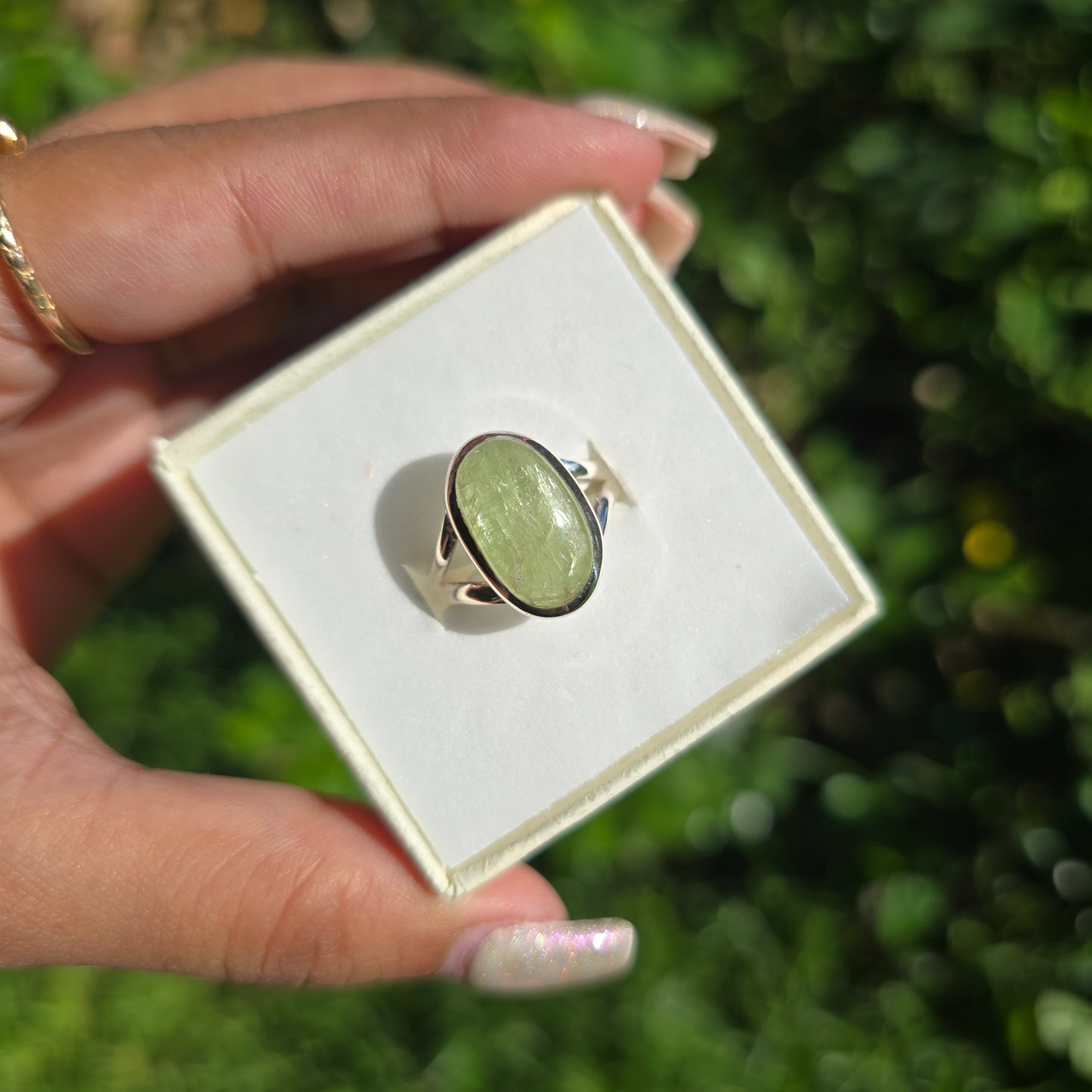 Green Kyanite Gemstone Ring - Size 8
