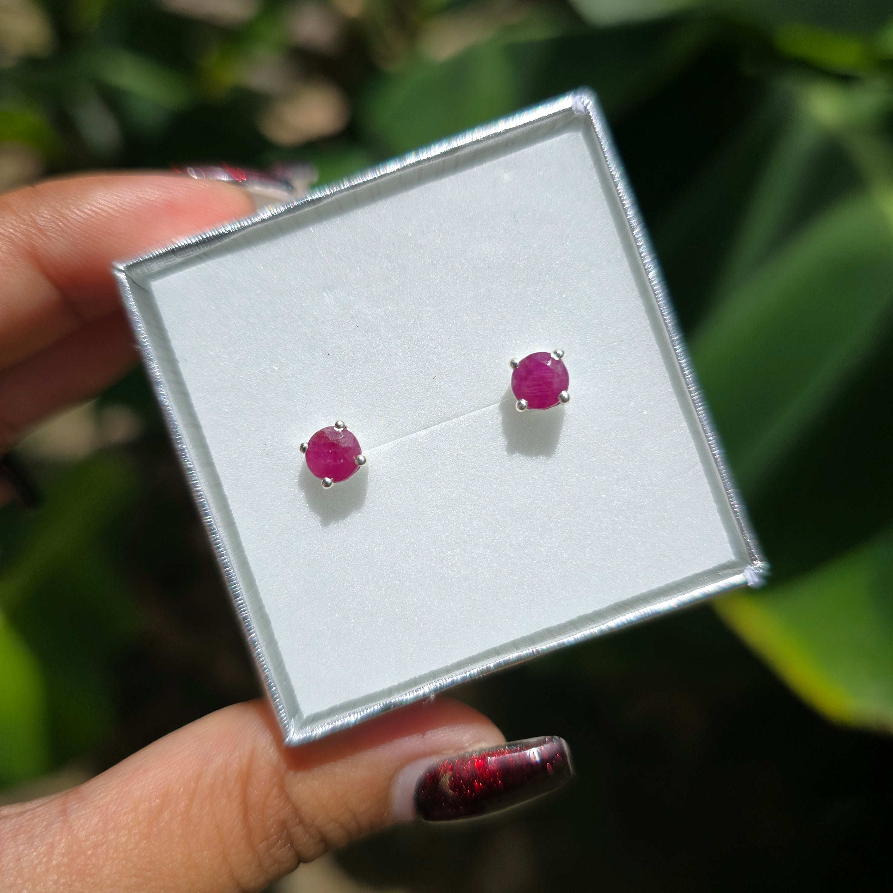 Dainty Ruby Stud Earrings - 5mm – Obsidian Designs Ltd