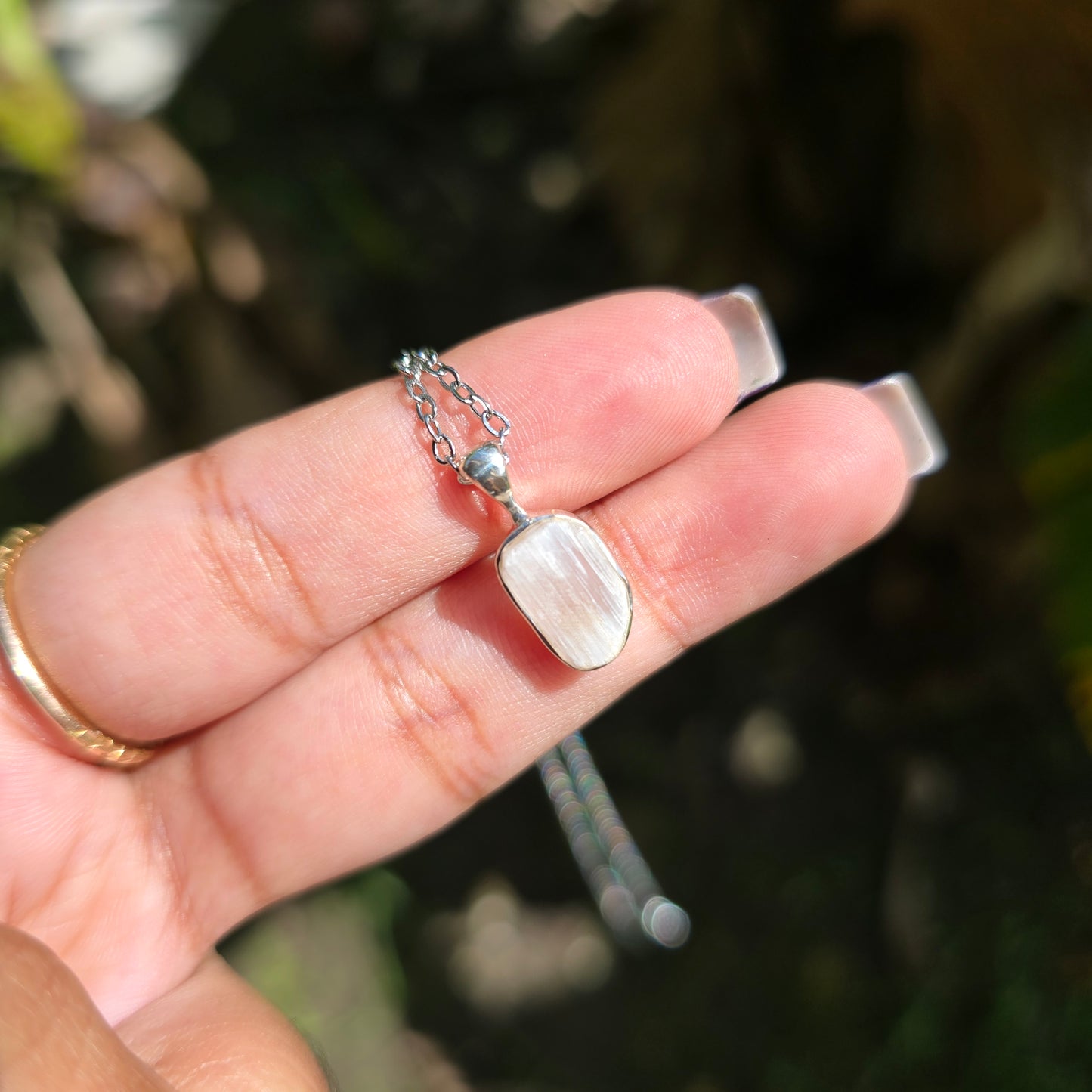 Dainty Raw Selenite Pendant