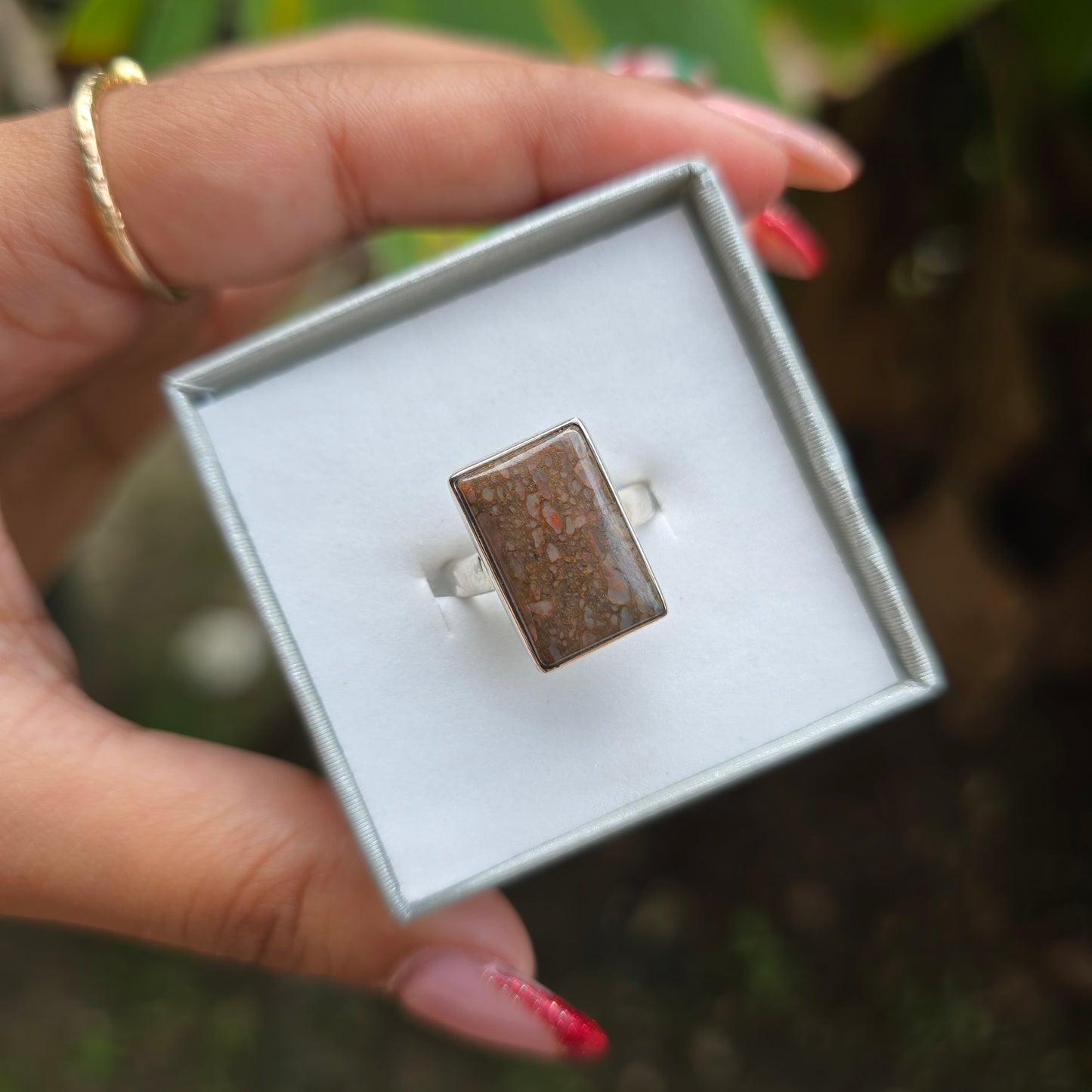 Fossilised Dinosaur Bone Ring - Size 6