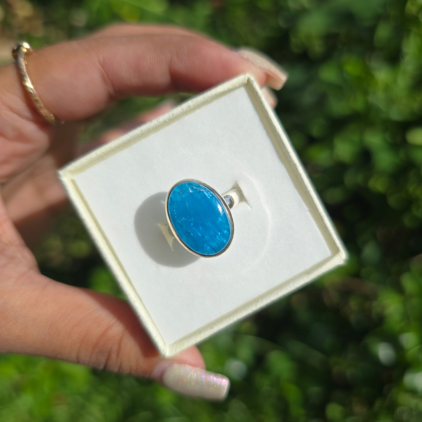 Blue Apatite Gemstone Ring - Size 6
