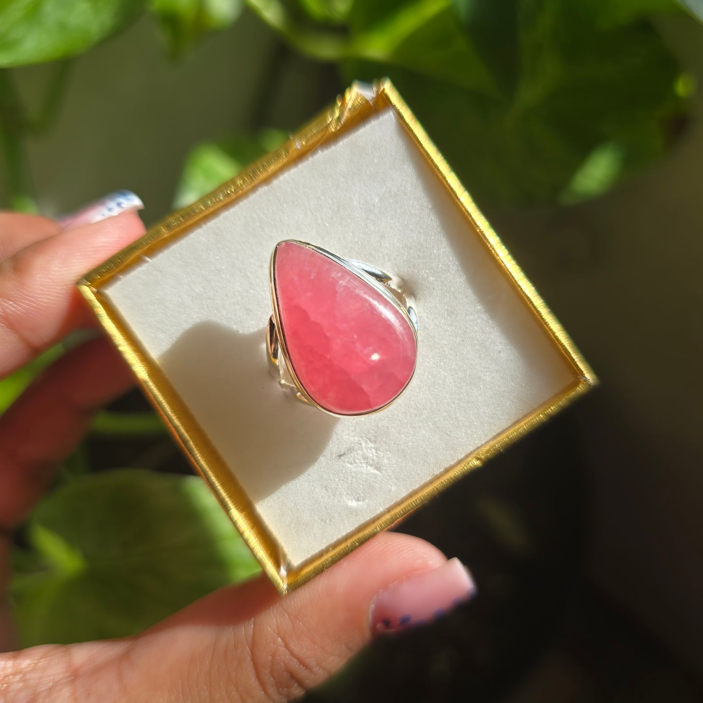 Jelly Rhodochrosite Ring - Size 8