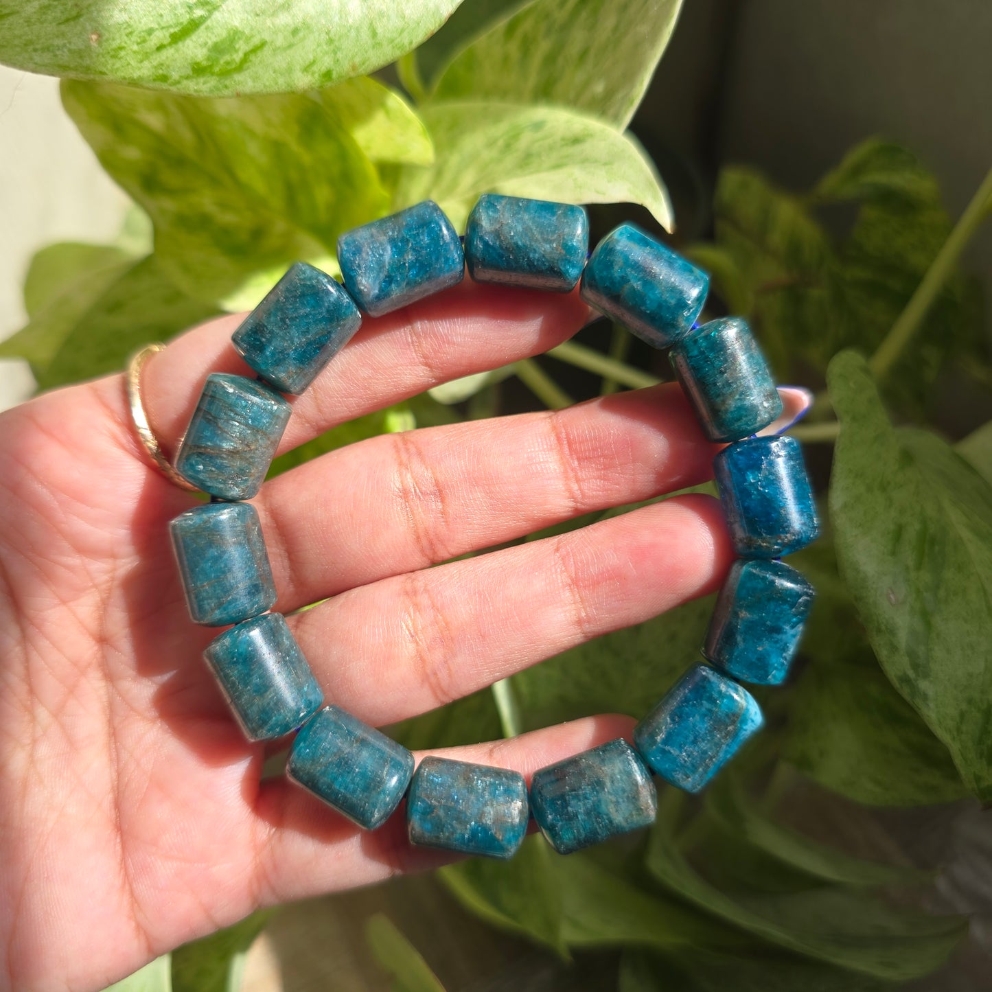 Blue Apatite Barrel Gemstone Bracelet