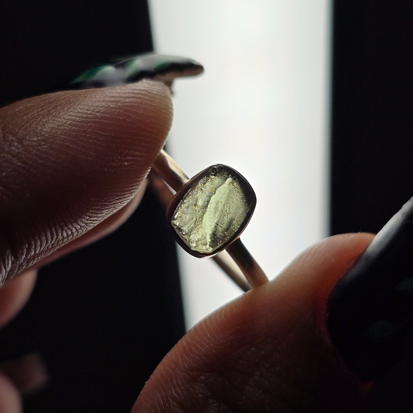 Dainty Raw Moldavite Ring - Size 6
