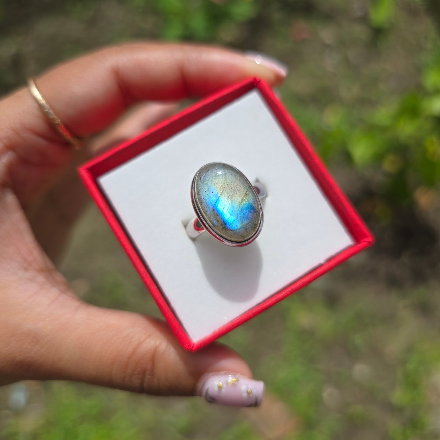 Multi Fire Labradorite Ring - Size 8.5