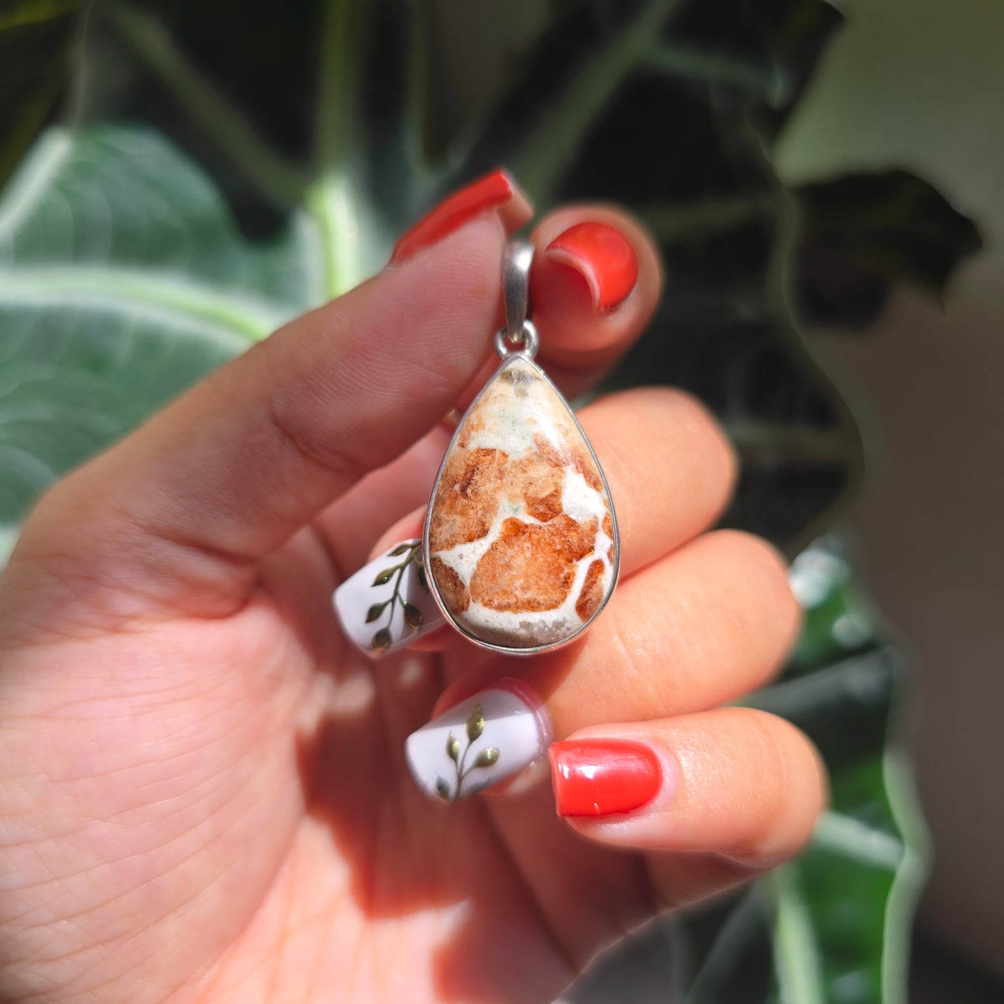 Garnet in Wollastonite Pendant