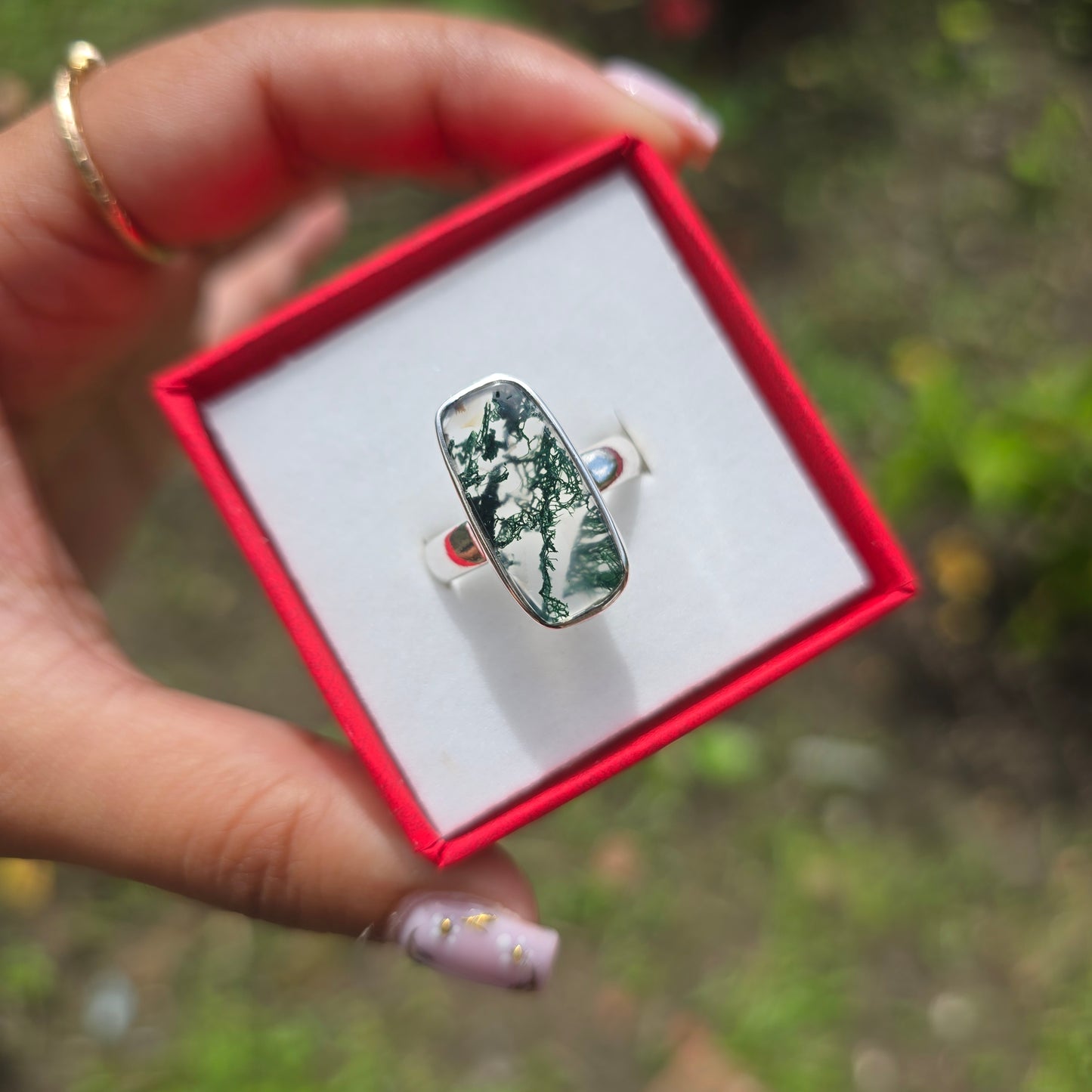 Moss Agate Ring - Size 8