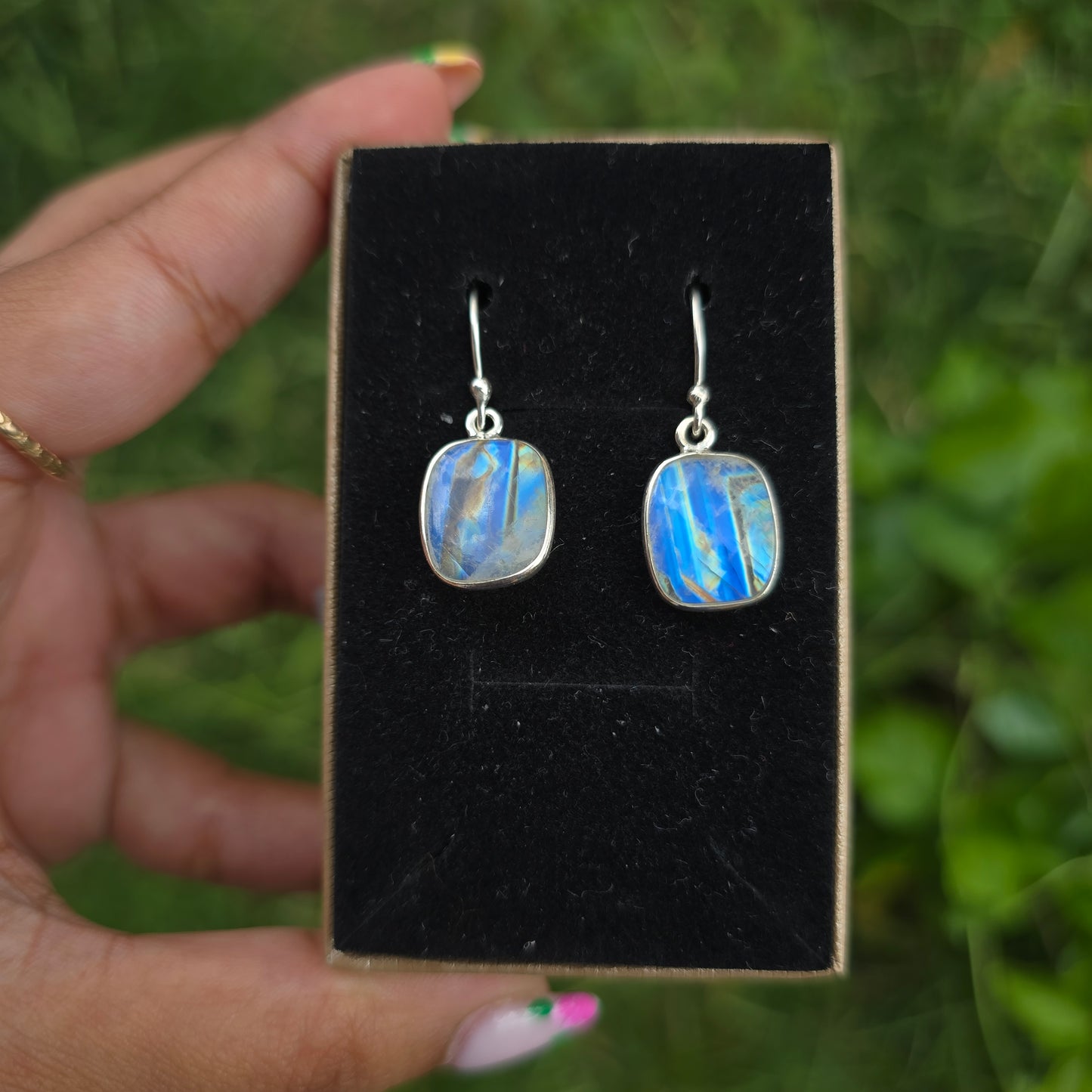 Rainbow Moonstone Dangle Earring