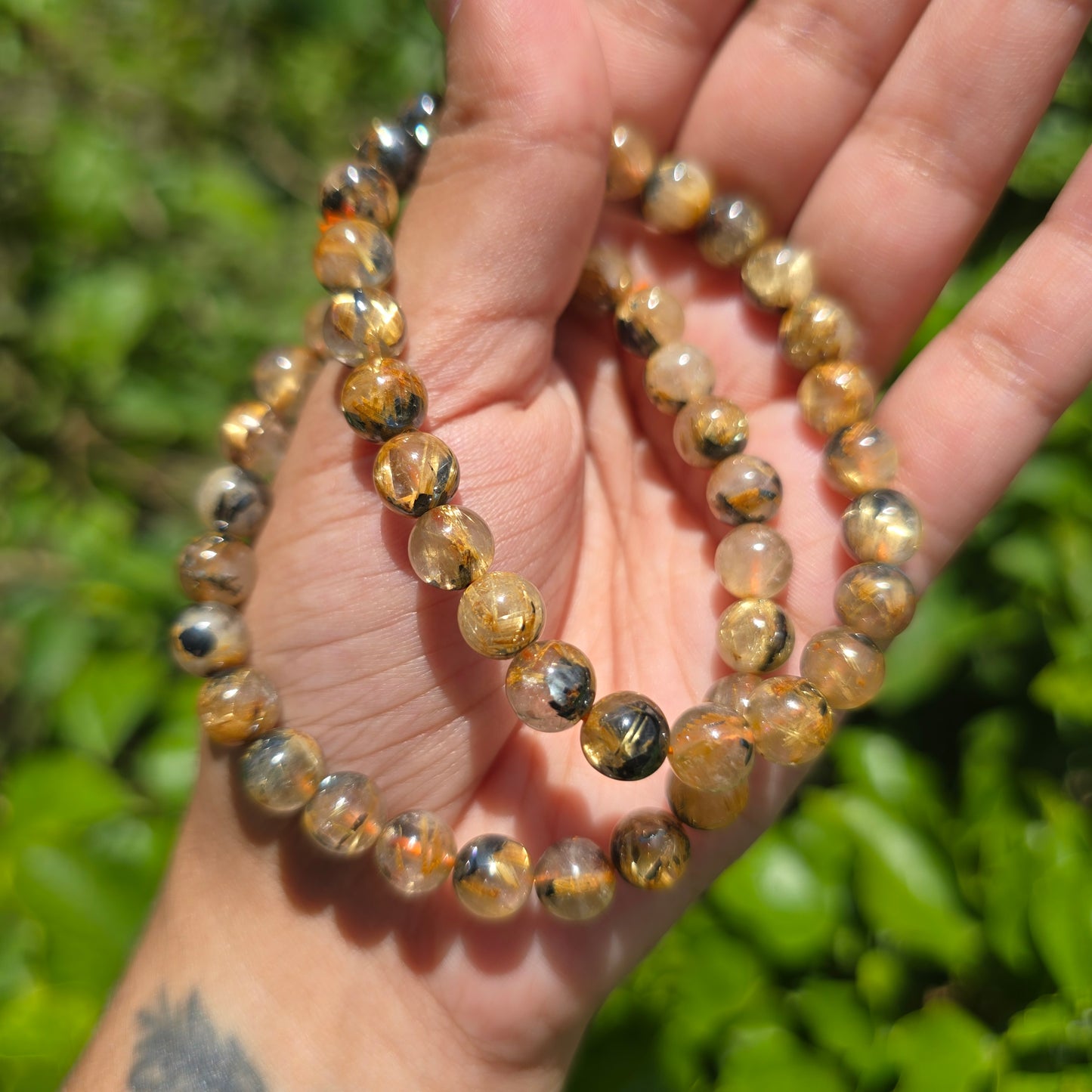 Golden Rutile with Hematite Gemstone Bracelet