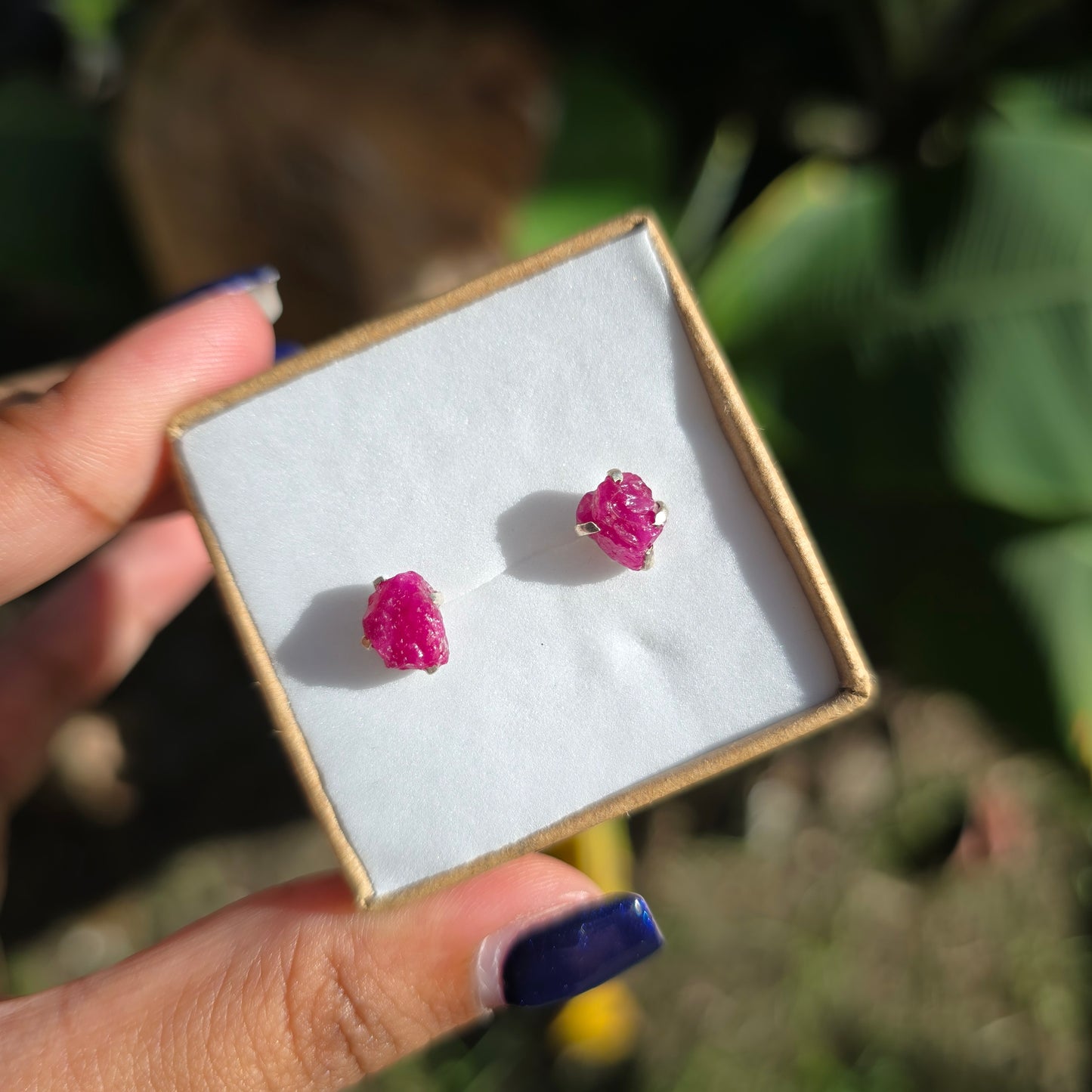 Raw Ruby Stud Earrings