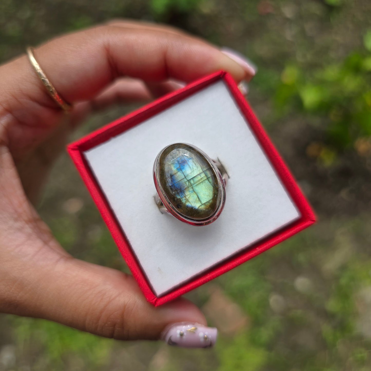 Multi Fire Labradorite Ring - Size 8