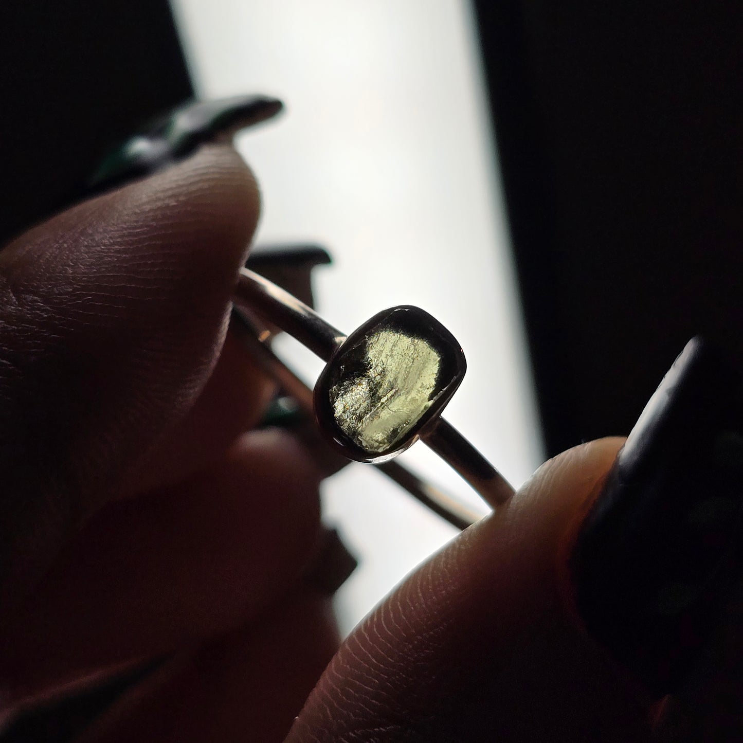 Dainty Raw Moldavite Ring - Size 10