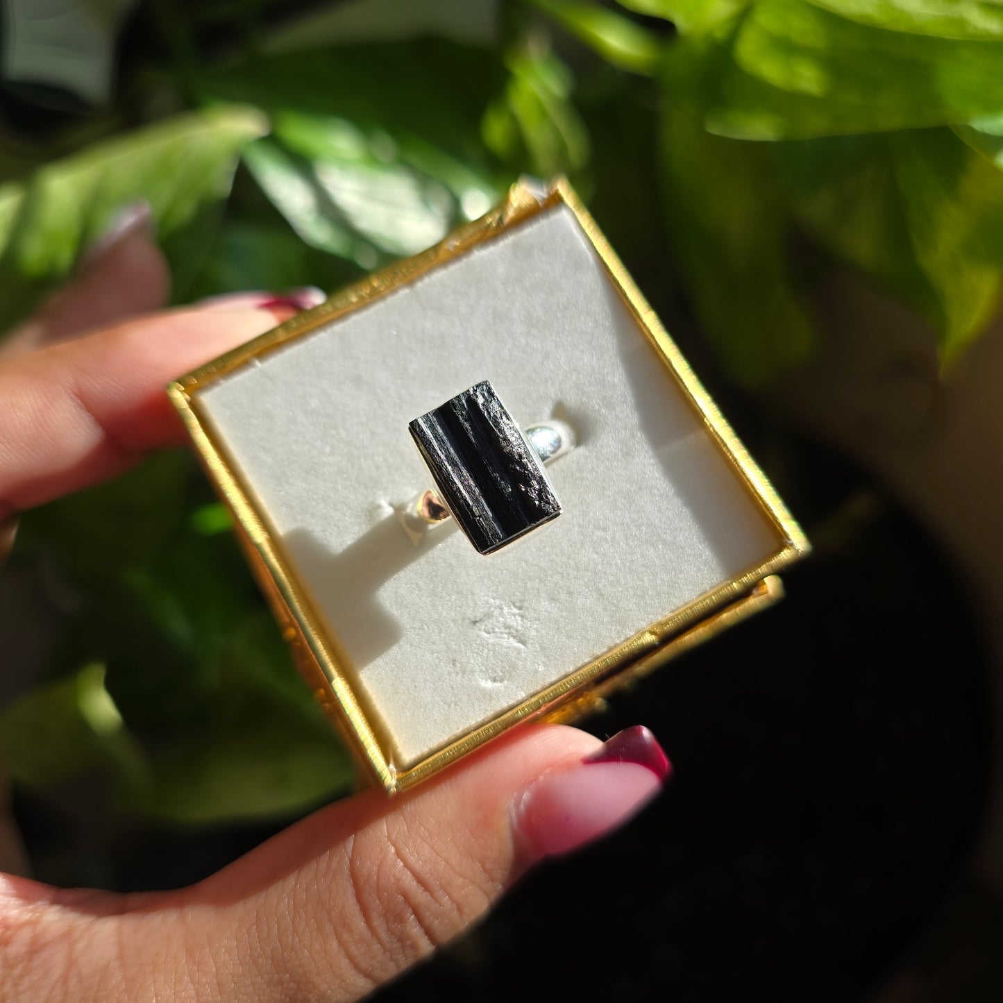 Raw Black Tourmaline Ring - Size 8