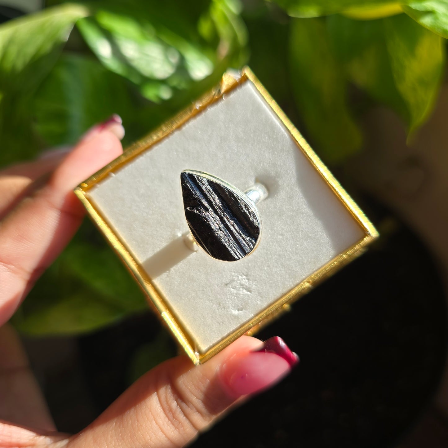 Raw Black Tourmaline Ring - Size 10
