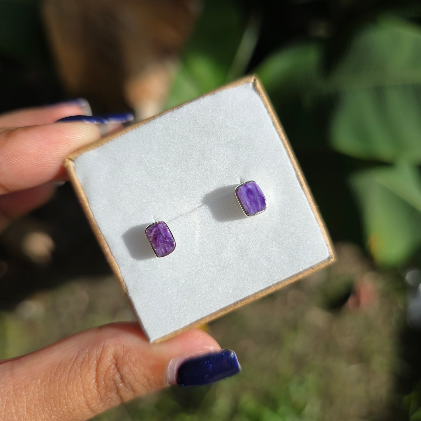Raw Charoite Stud Earrings