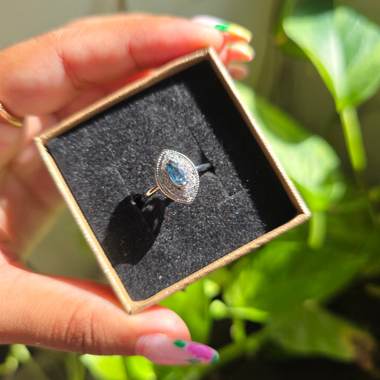Adjustable Silver Plated Brass Ring - Blue Topaz