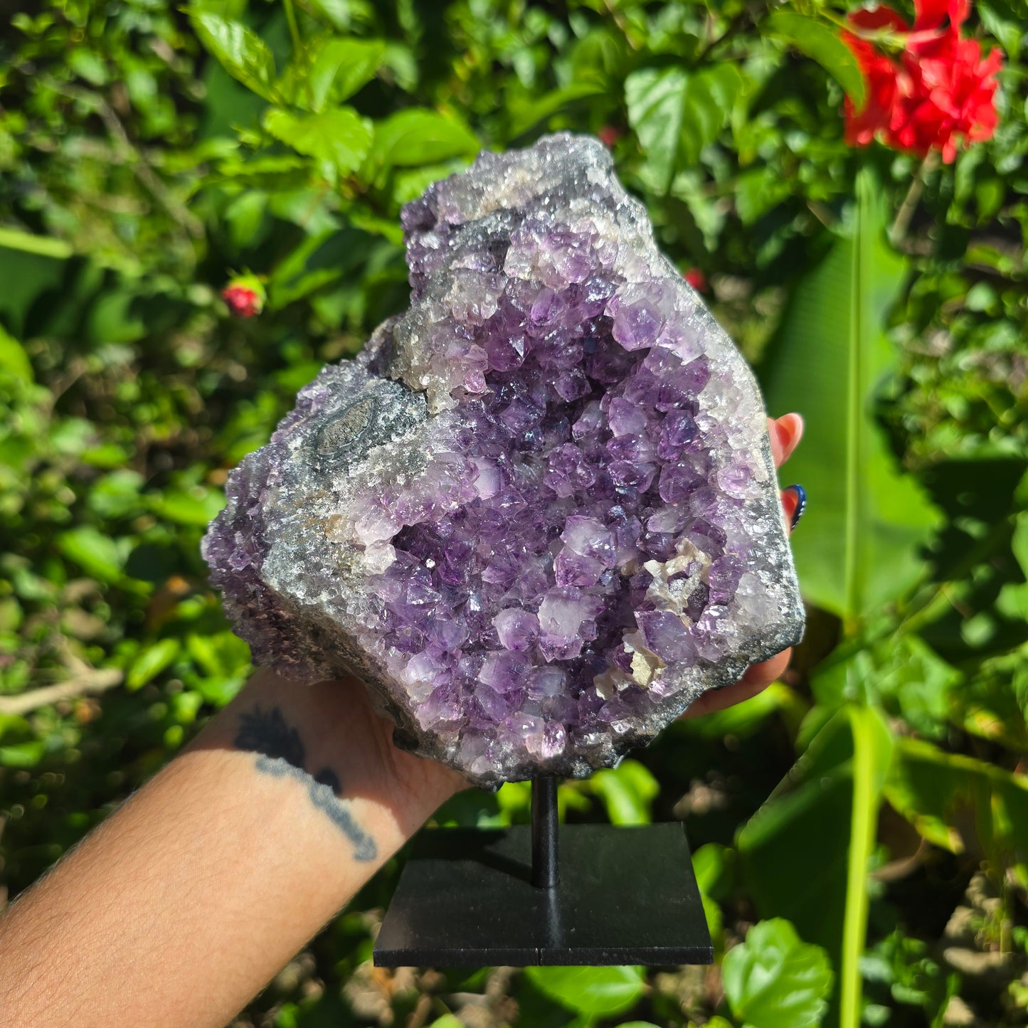 Amethyst Cluster on Metal Stand - 1110g