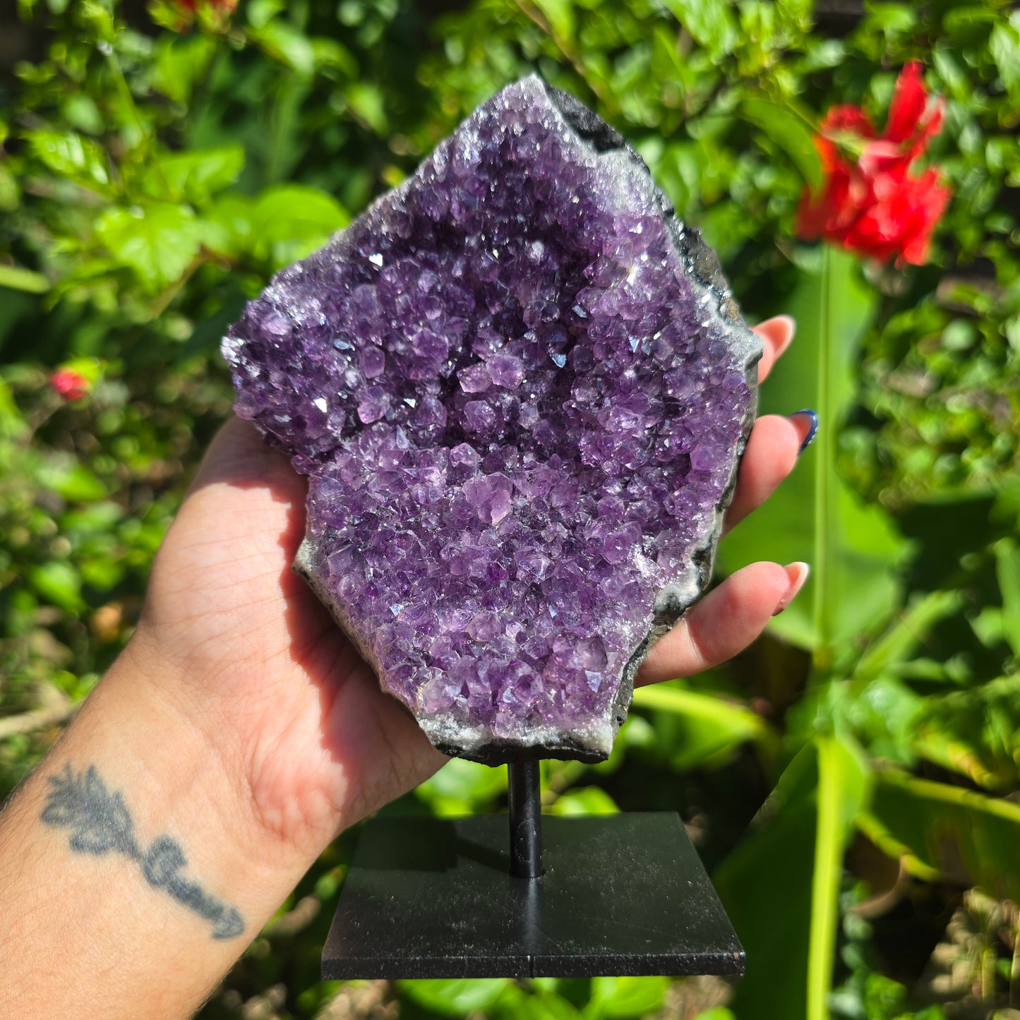 Amethyst Cluster on Metal Stand - 739g